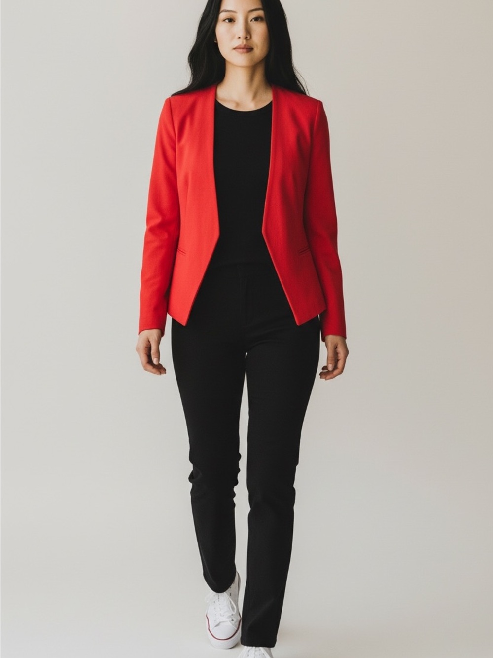 Theory Coral Open Front Blazer Jacket Women Size 4 Cotton Blend Collarless Lined